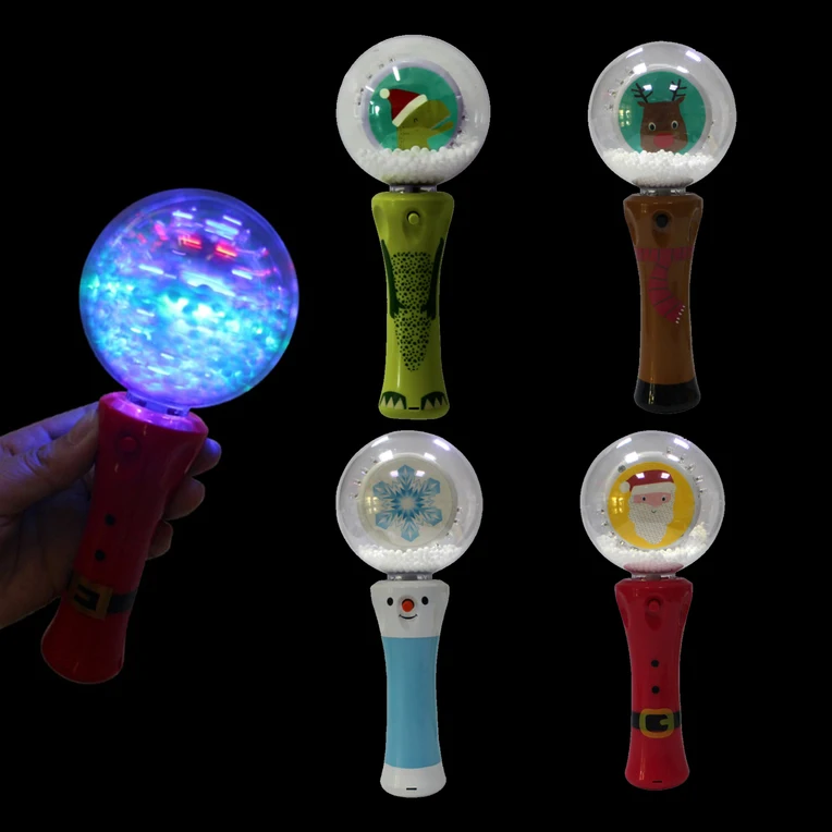 Mini Light Up LED Christmas Snow Santa Claus Floating Spinner Magic Wand Toys