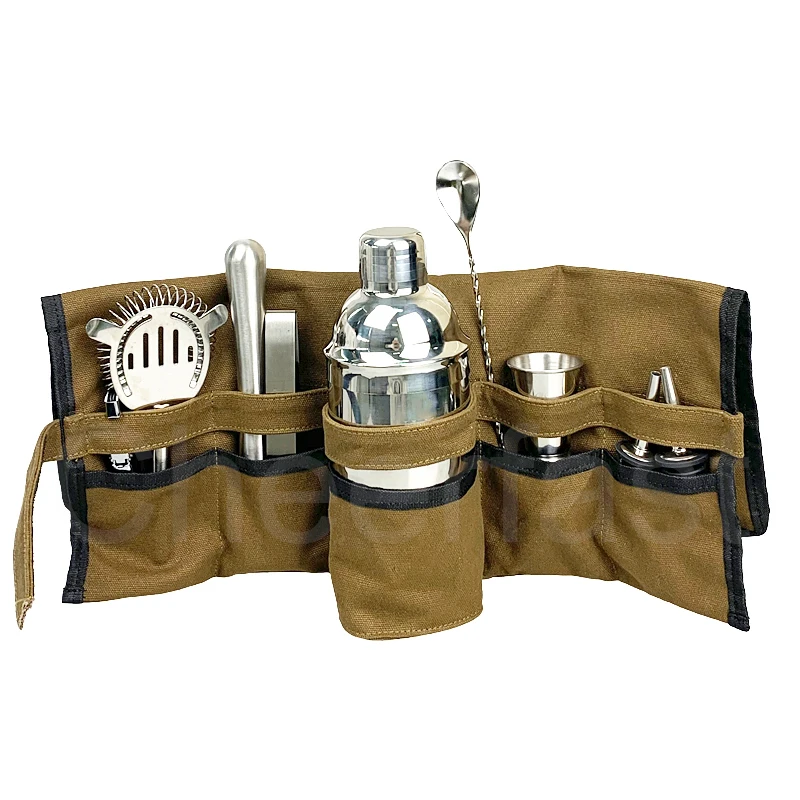 Most Popular 9 Piece Storage Bag Shaker Cocktail Bar Tools Kit Stainless Steel Cocktail Shaker Set Stainless Steel