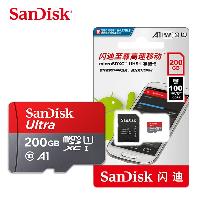 Оптовая продажа Оригинальные SanDisk micro sd 200 ГБ флэш-карты TF A1 Ultra U3 высокоскоростная карта