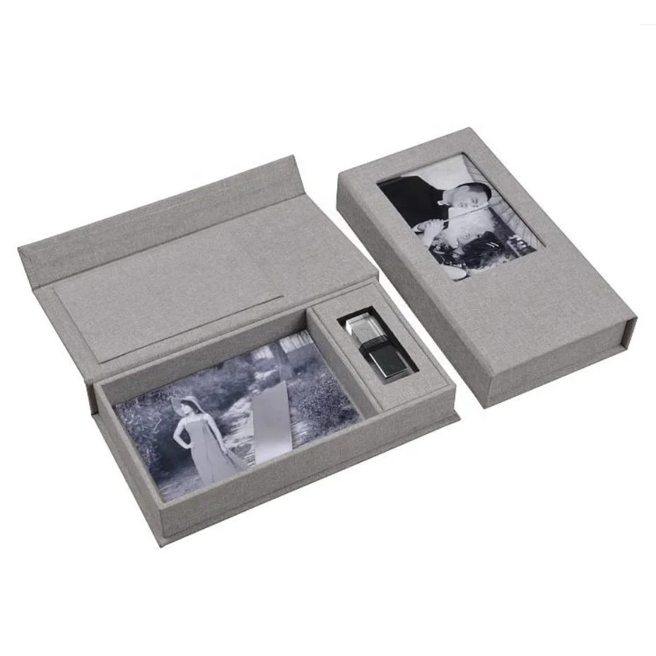 Photo Packaging Linen Box with USB Slot -2GB USB Included