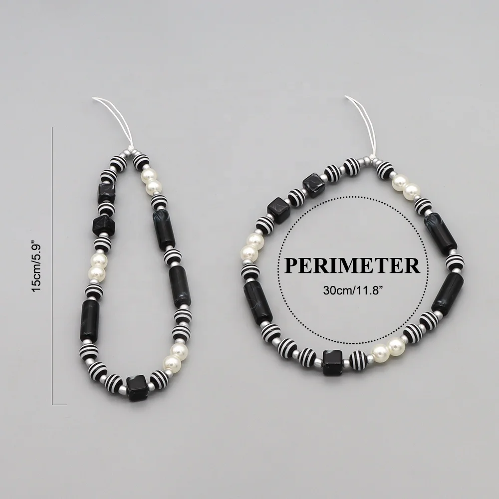 Fashion Design Beads Pearls Diy Beaded Cell Phone Lanyard Strap Luxury Mobile Chain Phone Charm Acrylic