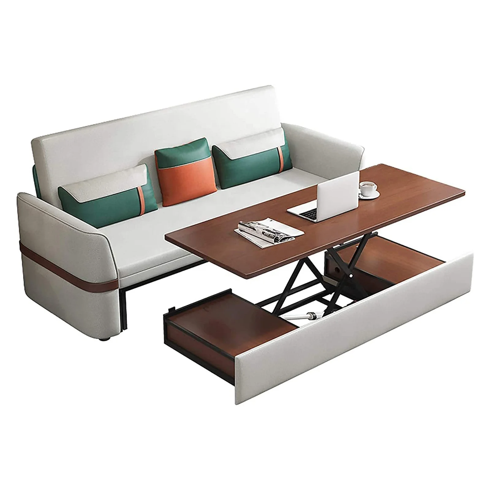 multifunctional adjustable brown Folding sofa couch bed coffee table to Dining table with Storage Box and sofa cum bed