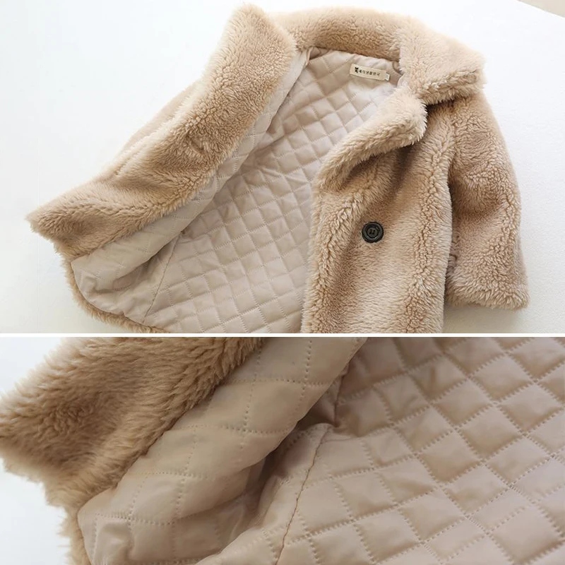 2022 Faux Fur Baby Girls Coats Winter Warm Kids Jacket Thick Fleece Children Outerwear Windbreaker Toddler Girl Snowsuit Clothes