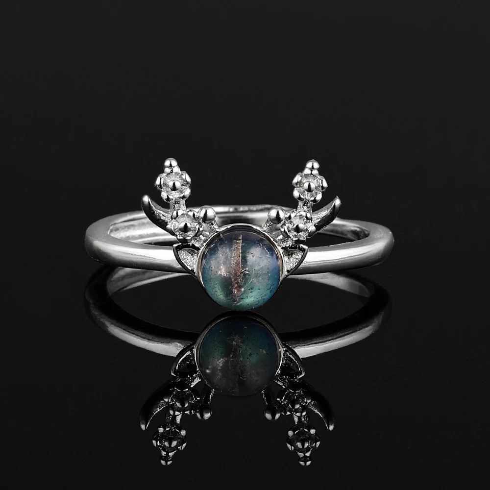 Natural Hetian Jasper Grey moonstone garnet Ring for Women Crystal Quartz Gemstone Adjustable cooper-plating silver ring