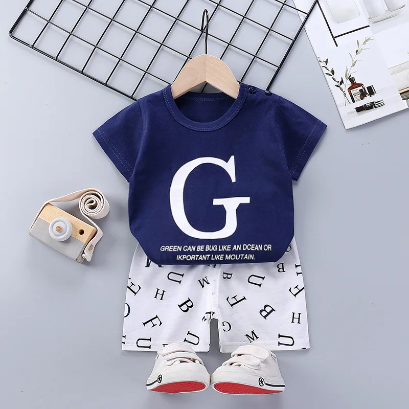 Children Clothing Set Kids Boys Summer Sports Casual Short Sleeve Clothing Sets Solid Color Girls T-shirt Set 2pcs Custom Logo