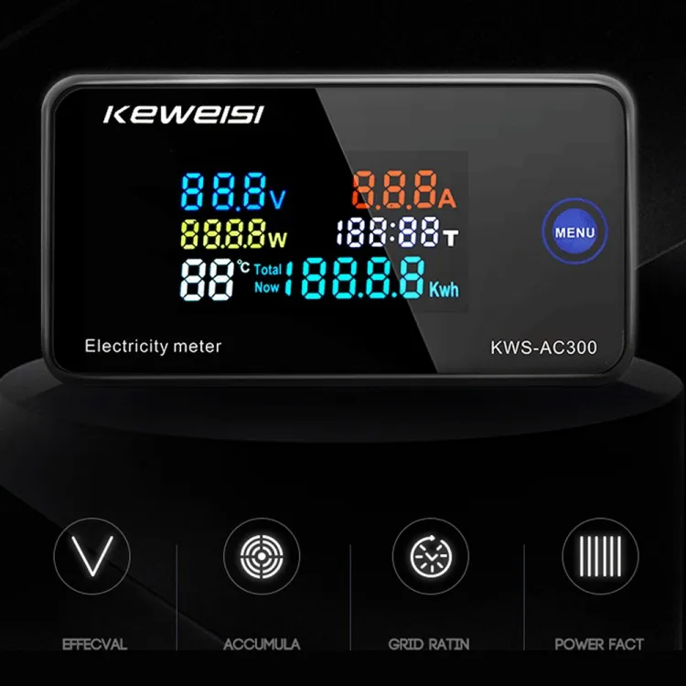 AC50-300V Digital Voltmeter Ammeter Power Current Voltage Temperature Humidity Measurement Device 10A/100A Close-CT Open-CT Opti