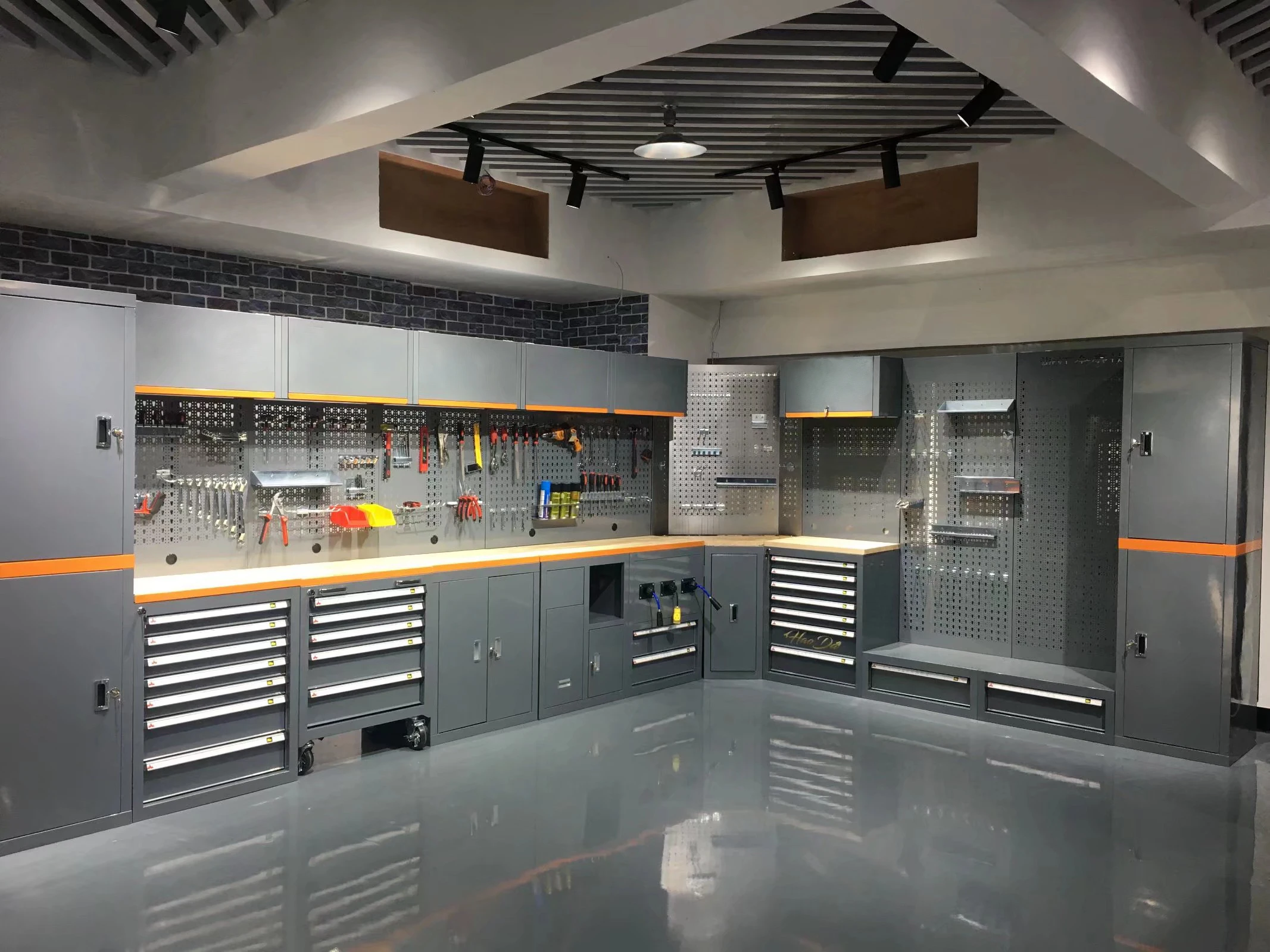 9 Units Combination Workbench Workshop Tool Storage Tabletop Workstation Assembly Worktable with Sliding Organizer Drawer