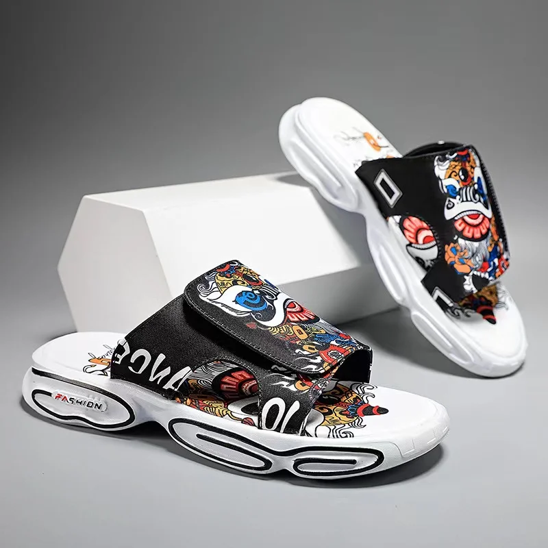 Popular Chinese-style Lion Dance Men Slippers Summer Outdoor Platform Sandals Trend Beach Shoes