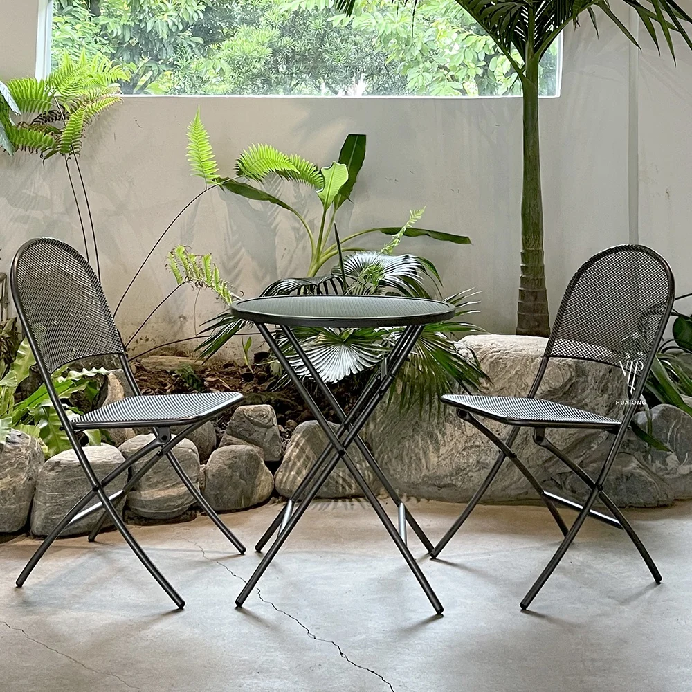 Bistro set Patio Set 3pc metal mesh Table & Chairs Outdoor Furniture Wrought Iron coffee set
