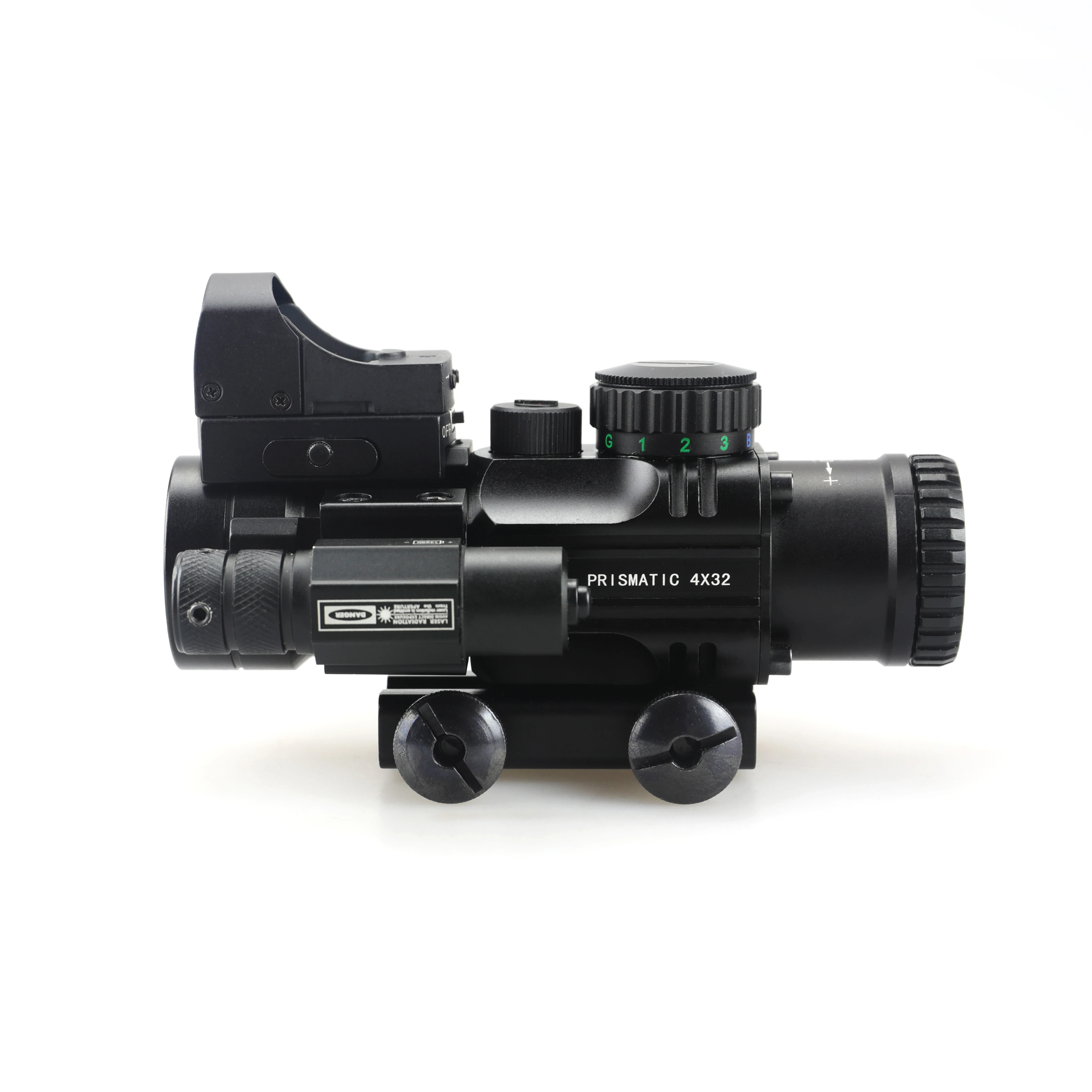 Optical prism scopes 4x32 combine with HD107 red dot sight and JG5 green laser pointer sight for outdoor hunting sports