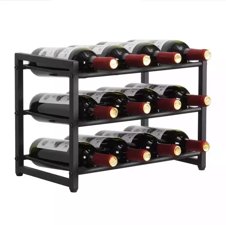 Wine Rack Freestanding Floor Counter, 3 Tier Display Storage Wine Rack for Countertop, 12 Bottles Wine Rack for Liquor Shelf