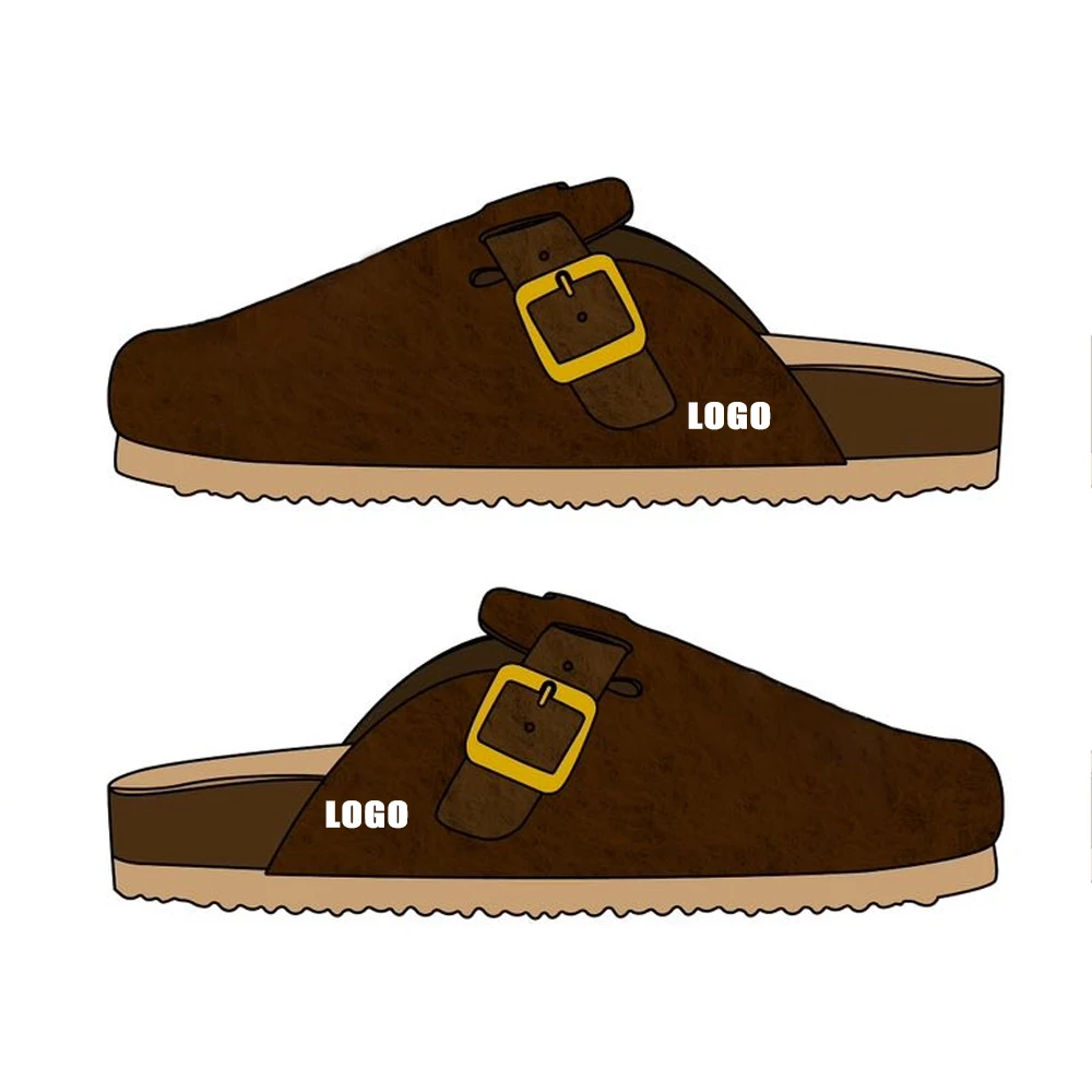 OEM Custom Logo Suade Clogs Leather Breathable Birkens Slippers Cork Sandals Slippers for Men and Ladies