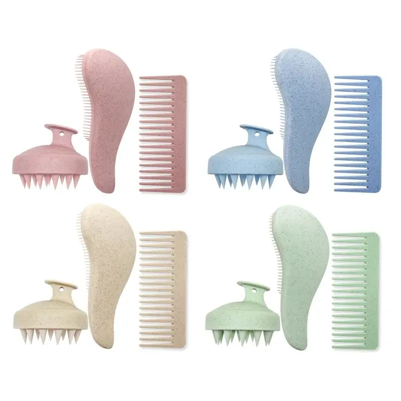 Customized Eco-friendly Wheat Straw Matt Hairbrush Plastic Magic Handle Massager Scalp Comb Detangling Hair Brush Styling Tool