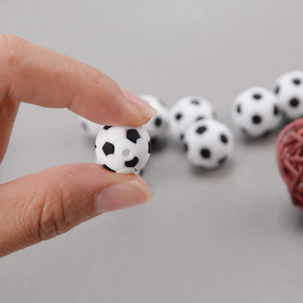Hot Selling Sports Silicone Beads 15mm Football Round Silicon Soccer Focal Bead