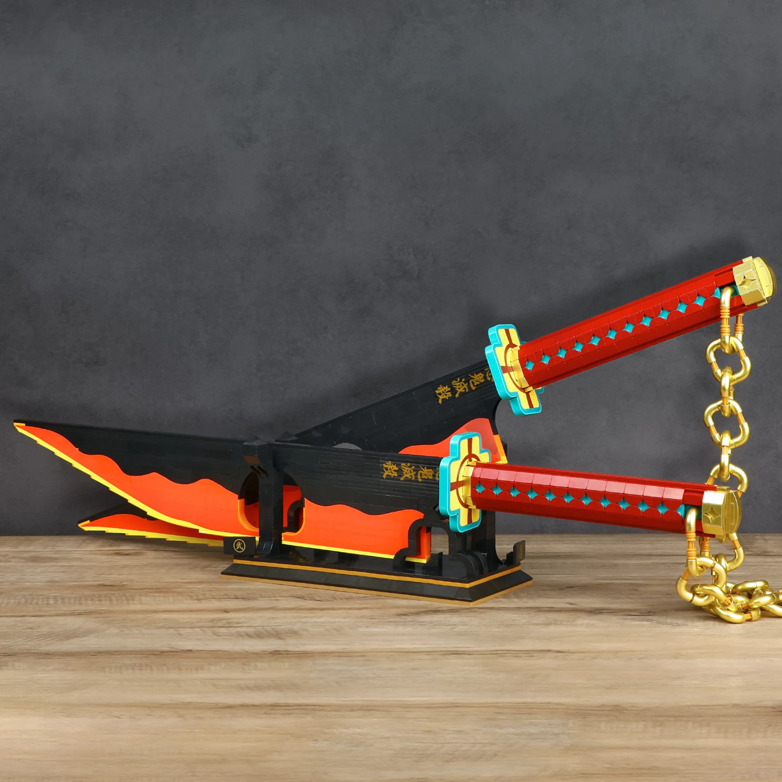 Tengen Uzui Sword Building Blocks Sets, Anime Cosplay Demon Sword with Stand Holder, Katana Samurai Toy Sword Building Kit