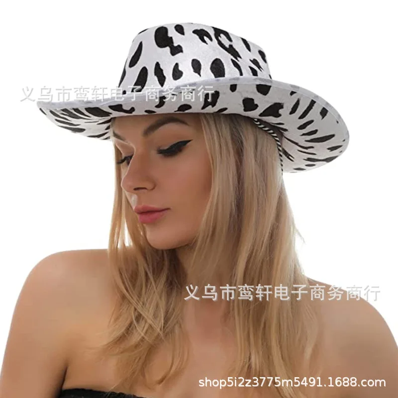 Straw Cowboy Hat Halloween Carnival Tiger Pattern Felt Cowboy Hats Leopard Pattern Zebra Custom Cowboy Hat