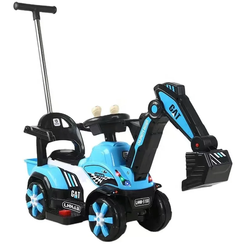 High end cam sit and ride 6V 4.5AH battery powered plastic electric digger tractor with push handle for 2-7 years old children