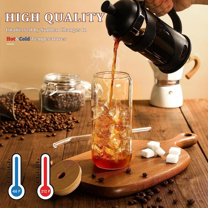 Free Sample 12oz 16oz 20oz frosted clear sublimation Glass Beer Can  glass cup jars with bamboo lid and straw