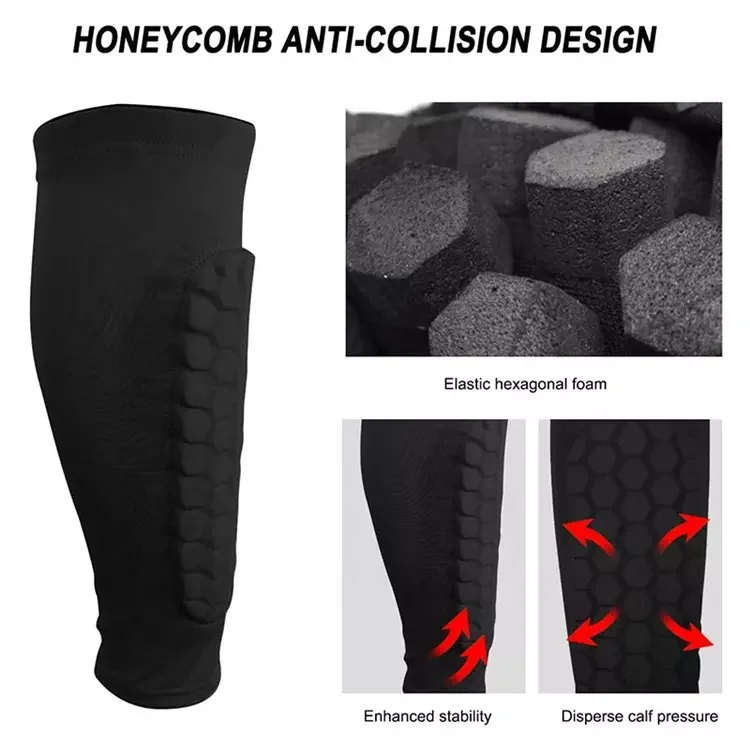 Custom High Quality Honeycomb Football Leg Strap Brace Support Pads Calf Compression Sleeve Soccer Shin Guard