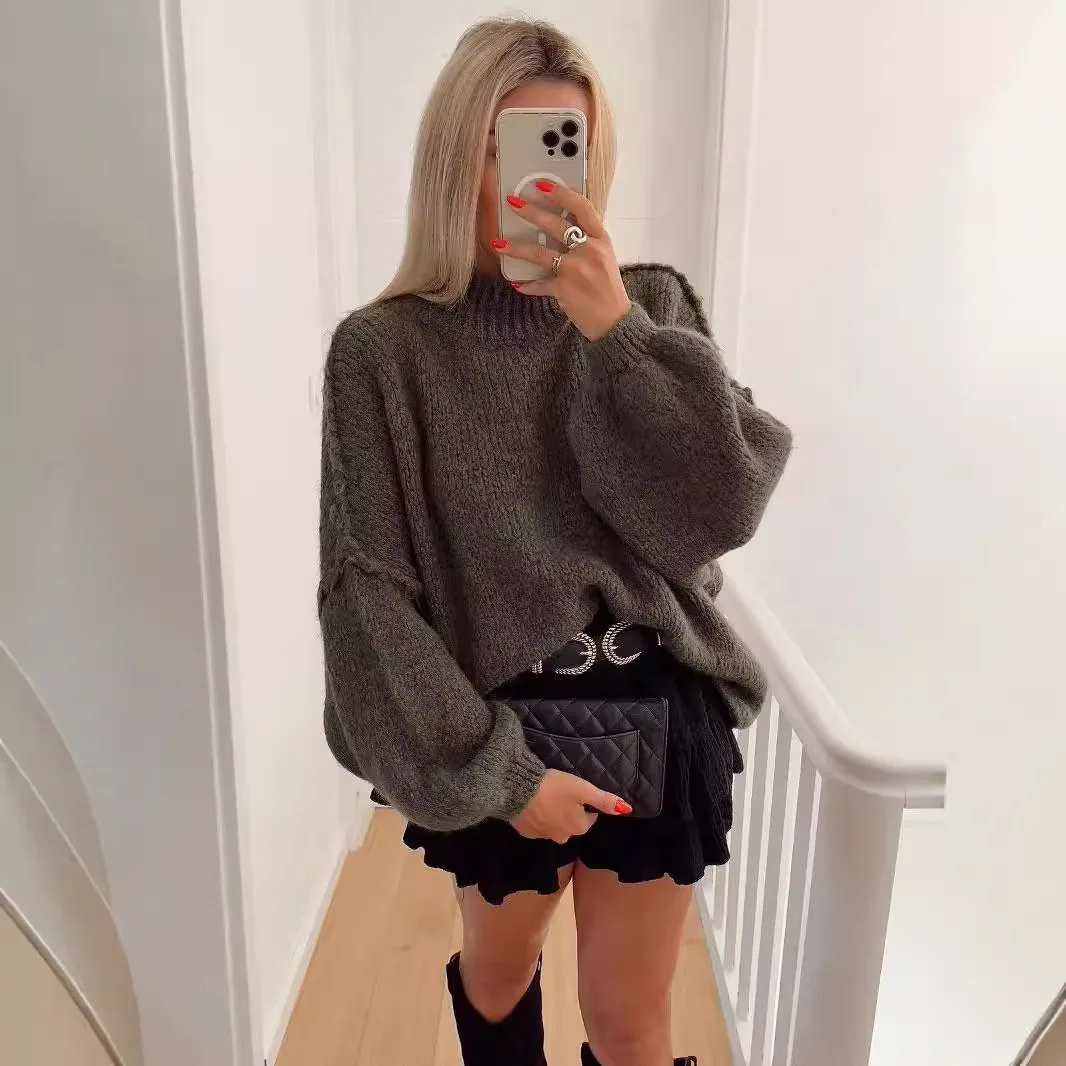 Winter Warm Loose Thick Knit Sweaters Black Pullover Korean Autumn Women Coat Stand Collar Sweater Jumper Lady Lazy Pullovers