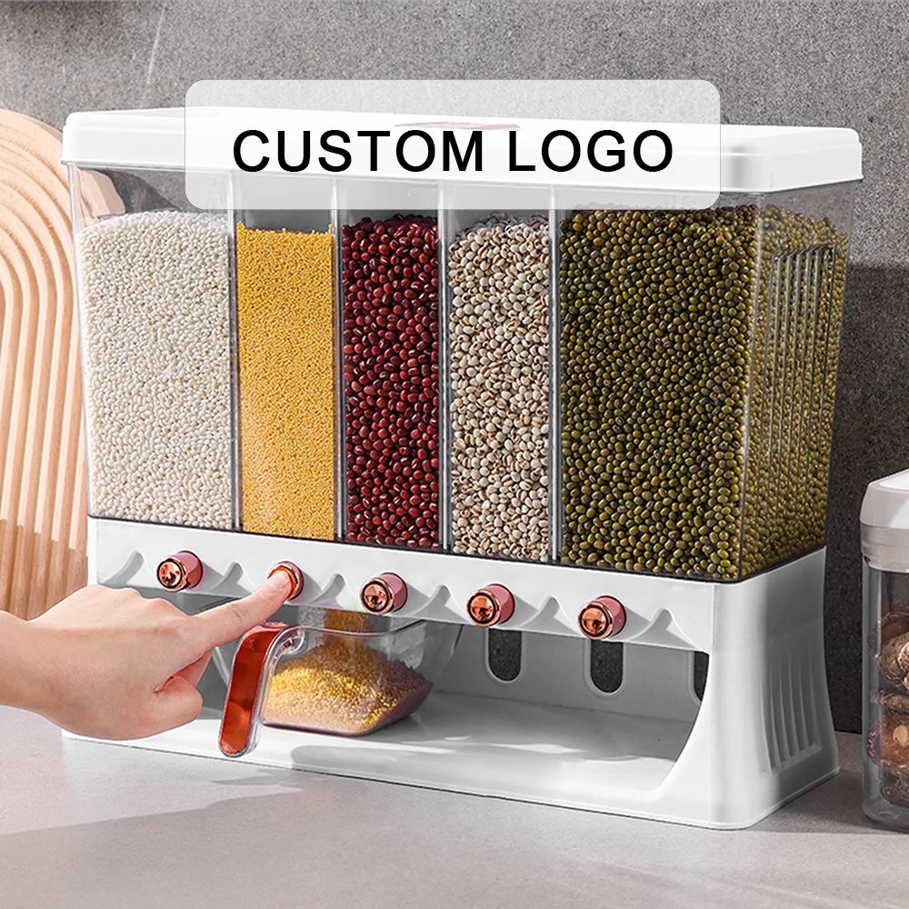 Household 5-girds Dry Food Lentils Dispensers Containers Rice Dispenser Cereal Bucket Wall Mounted Grain Storage Box