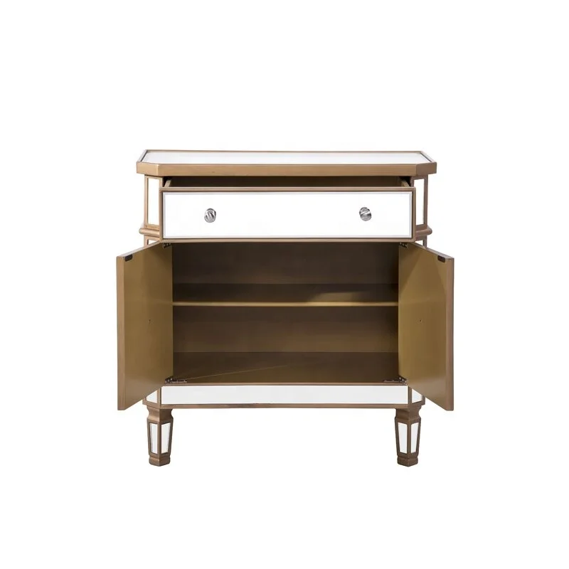 Mirrored Cabinet Mirrored Dresser Accent Chest Cabinet Large Nightstand with 1 Drawer and 2 Doors OEM manufacture