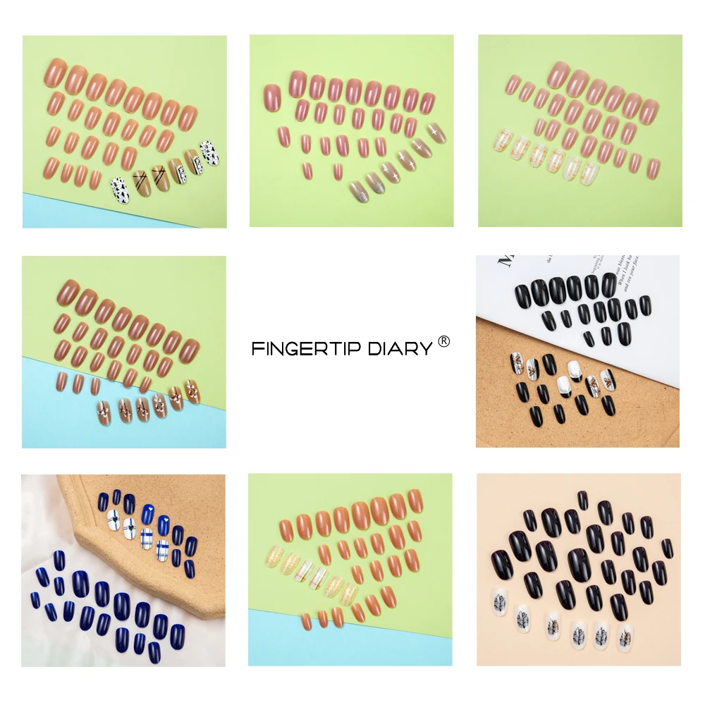 24 Colors Full Cover Almond Shape False Diamond Nails Art Tips Coffin Press On Nail 30 PCS Short Fake Nails