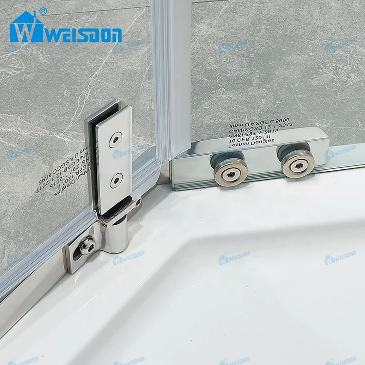 Weisdon Stainless Steel Framed Diamond Shape Shower Enclosure Tempered Glass Hinges Pivot Shower Cabin