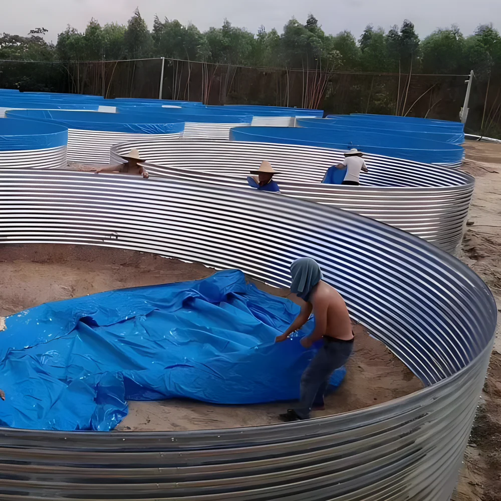 Factory Agricultural Aquaculture RAS Equipment Fish Pond Pvc Canvas Round Corrugated Fish Pond Shrimp Pond