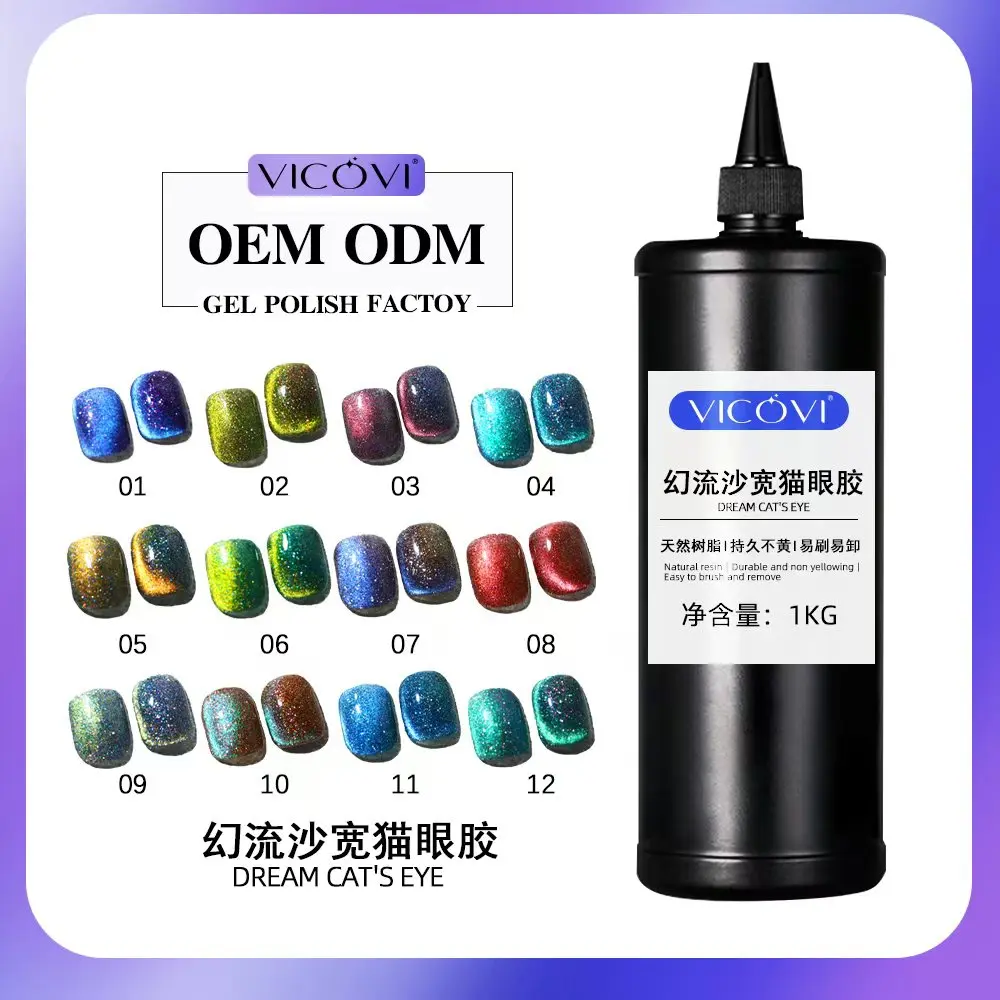 Private Label OEM/ODM Nail Polish Gel 1kg Many Different Styles Magnetic Cat Eye Soak Off Holographic Glitter Nail Polish UV Gel