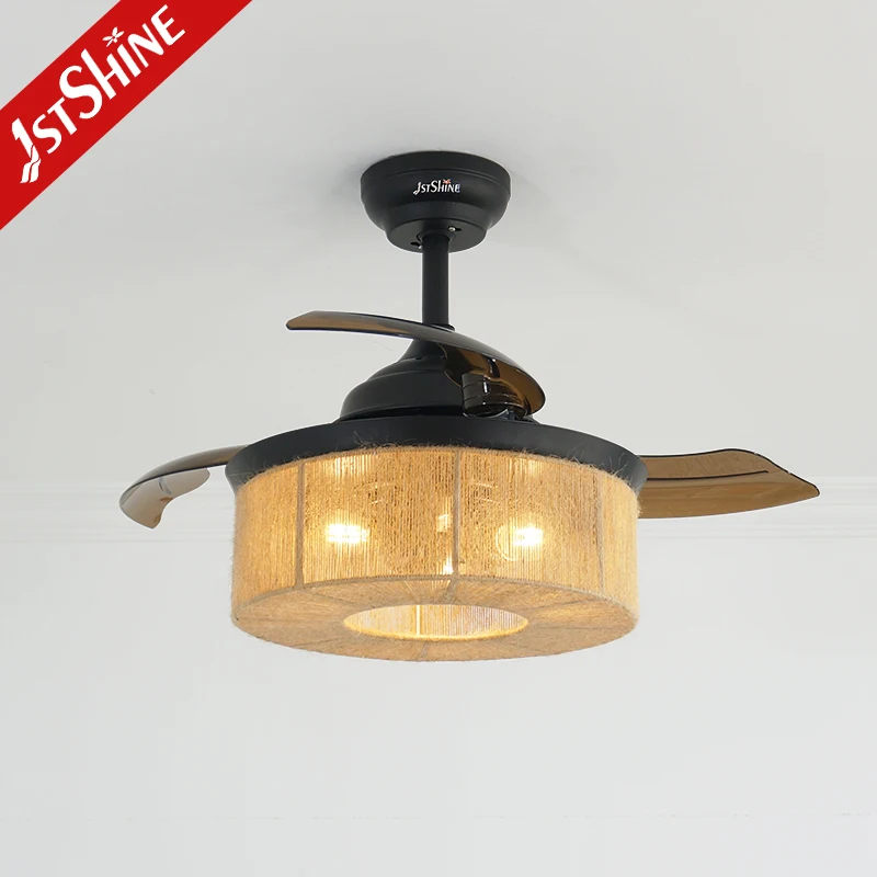 1stshine ceiling fan rope lampshade smart retractable blade chandelier dc celling fan with light and remote