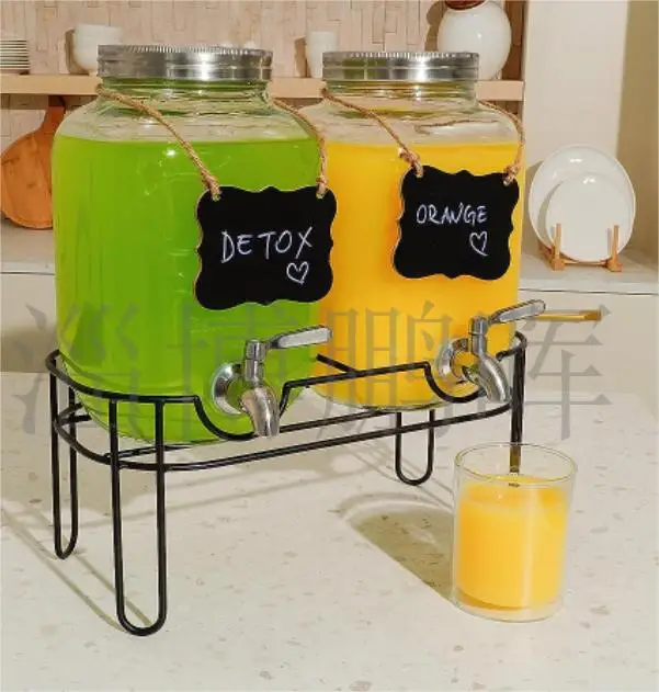 Glass Dual Beverage Dispenser Set 2 Gallon Glass Beverage Jar with Metal Rack for Wedding Juice Tea Lemonade Distribution