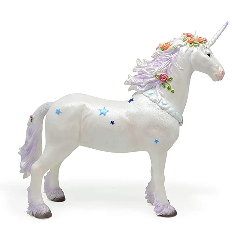 Western Mythology Creature Traditional Unicorn Figure White Horse with Spiral Horn Simulation Horse Toys