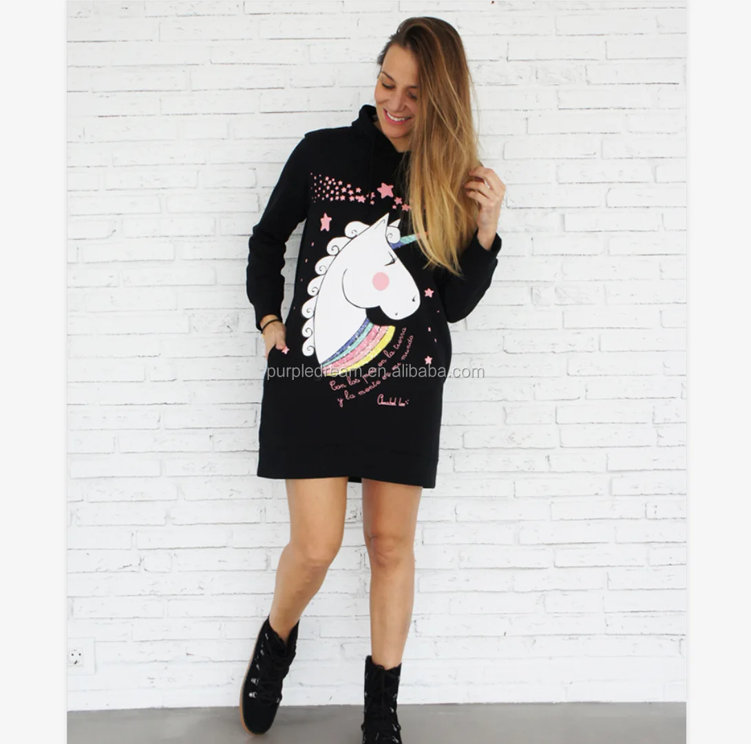 Оптовая продажа, весенне-осенняя популярная стильная одежда Amazon для всей семьи, толстовка с принтом единорога, платье для мамы и ребенка