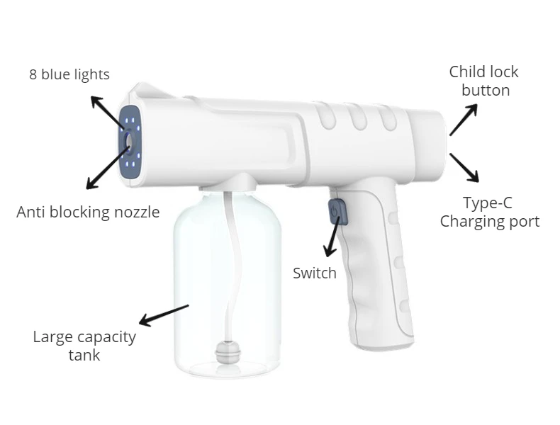 Amazon sale rechargeable portable hypochlorous acid generator sterilization electrolysis wireless atomizer nano spray gun