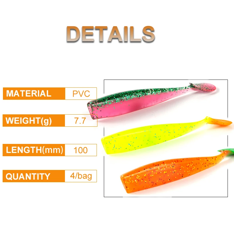 Bass master Fishing soft bait lures 100mm 7.7g Soft Plastic Shad Worm lures Carp Artificia Wobblers pesca lure
