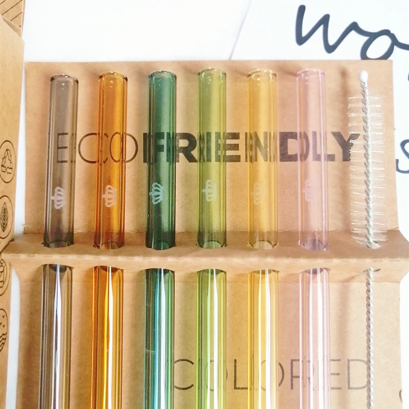 cocktail Straw Reusable Drinking Glass with straw Brush High Borosilicate Glass Straw 6+1 wine set