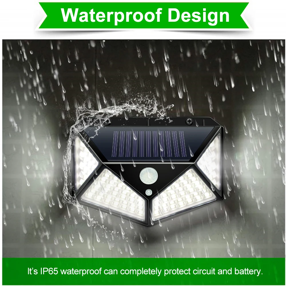  180 100 LED Solar Light Outdoor Lamp with Motion Sensor Waterproof Sunlight Powered for Garden