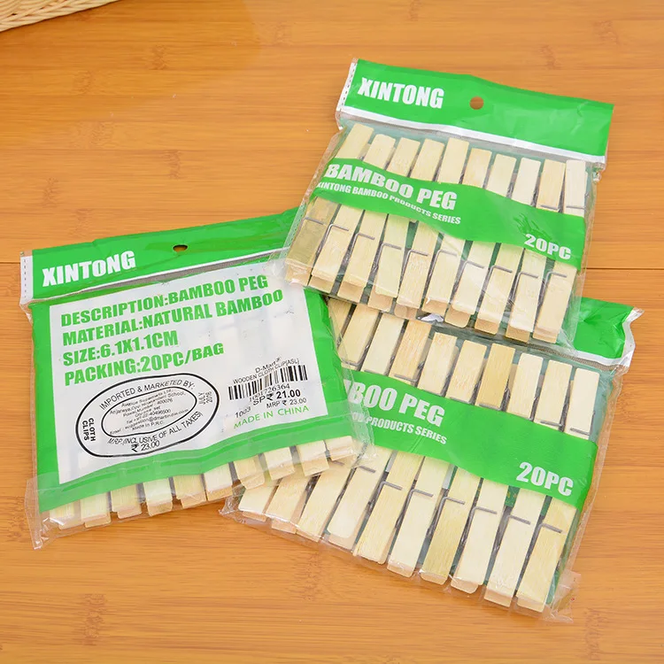 Natural Bamboo Clothespins Multifunction Wooden Clothes Pegs for Office & Household Decorative & Functional Design Factory Price