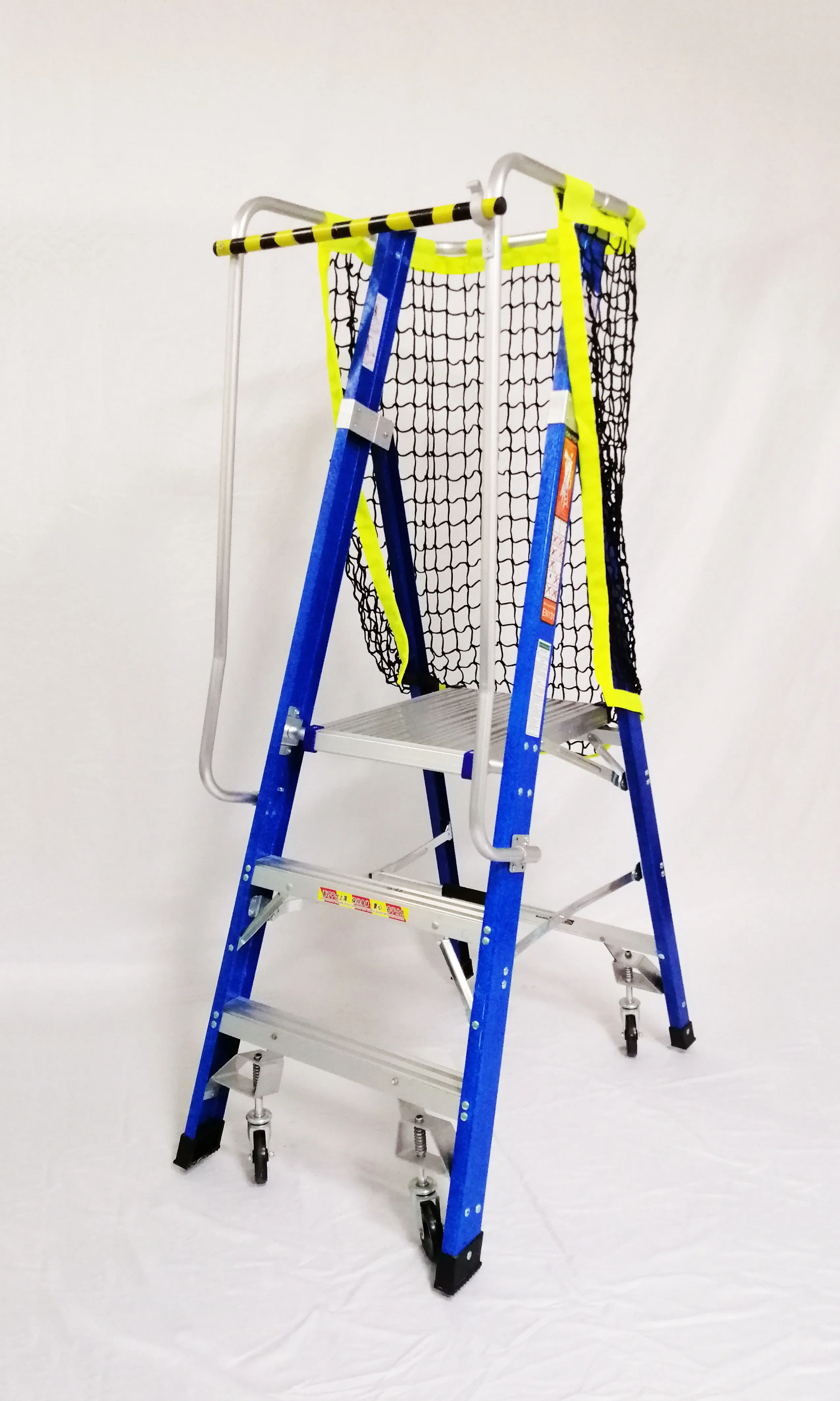 High Strength Fiberglass Mobile Platform 5 Step Warehouse Ladder With Wheels Safety Frame System