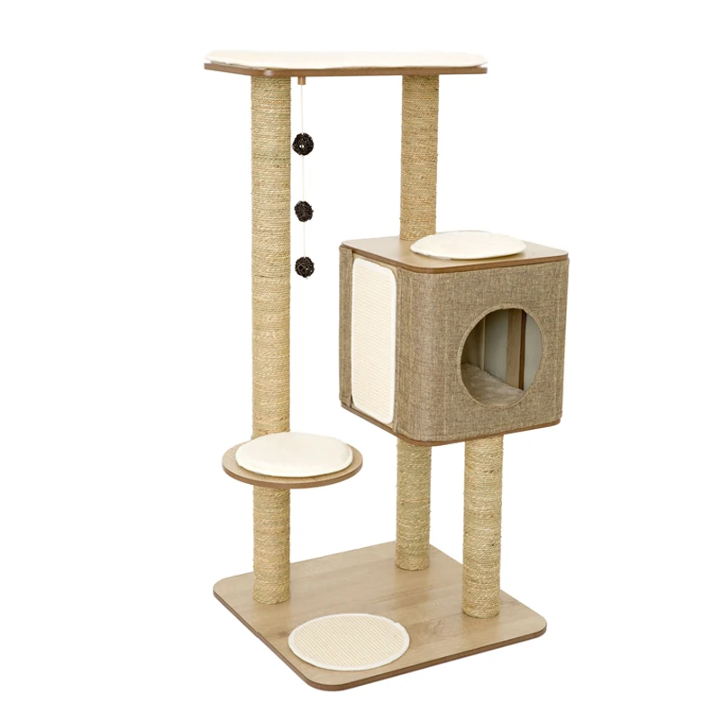 
New design Long-lasting Cat Houses Waterproof Easy Clean Natural Removable Furniture House Cat Climbing Tree Scratching Toy Post 