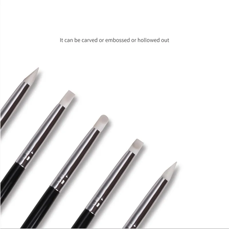 Factory Supply 5pcs/set high grade black handle nail art silicone brush set for sculpture