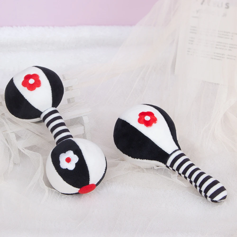 Sensory Toys for baby Newborn Black and White Toy Sof Handing Rattles Shaker Set Toddler Maracas Dumbbells Built in Bell Plush