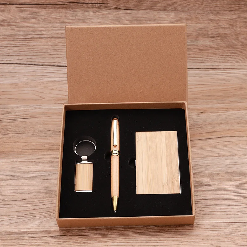 Wooden Engraved Journaling Pen bamboo products eco-friendly keychain bamboo card holder box Set for Gift Office School Supplies