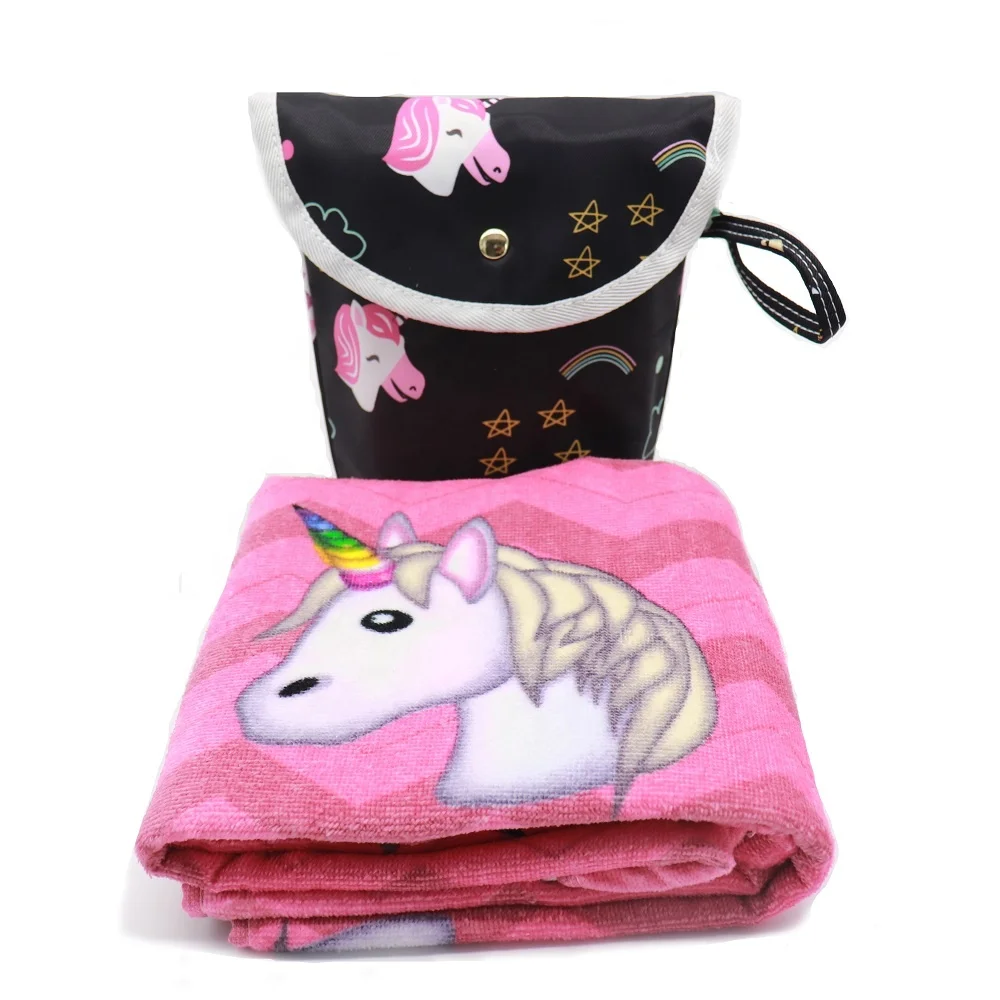 
Portable Waterproof Pouch Soft Custom Logo Digital Printed Unicorn Travel Beach Towel 