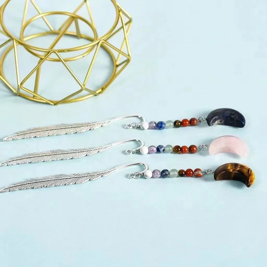 Wholesale Natural stone crystal gemstone crystal craft crystal moon seven charkras bookmark for home healing gift