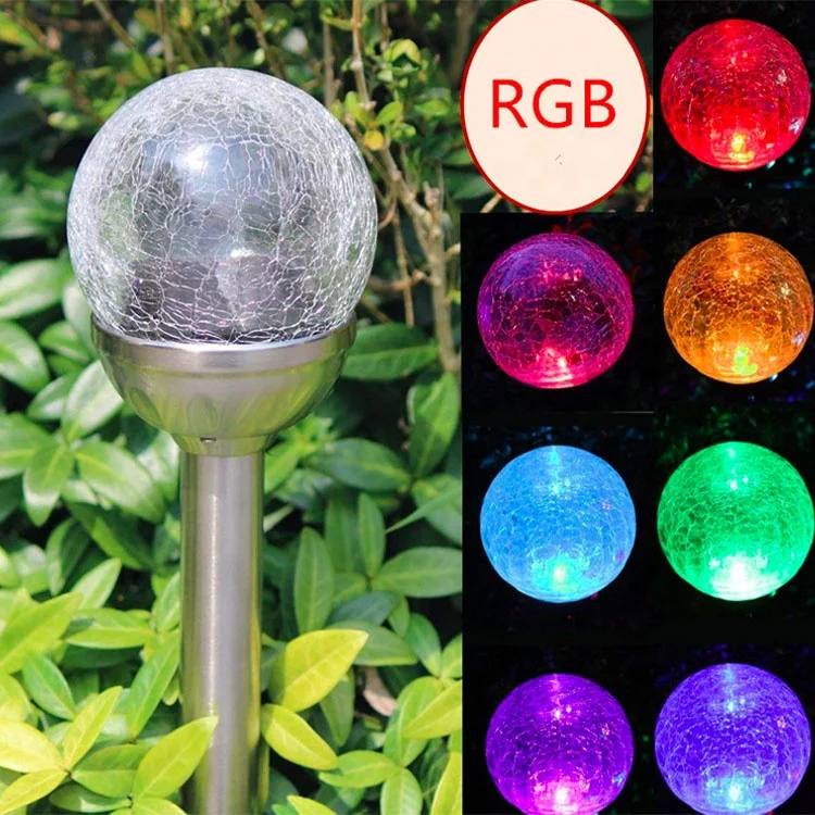 Newish dia8xH38cm IP65 weatherproof glass crack ball stainless steel solar powered street light ground led stake for home garden