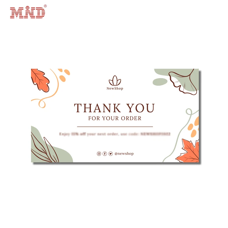 Custom Design Printing CR80 Paper personalized thank you card Gift Card