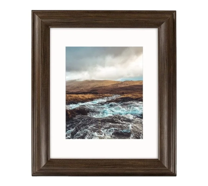 11x14 Brown Color Photo Frame 2-inch wide with Ivory Mat for 8x10 Picture and Real Glass