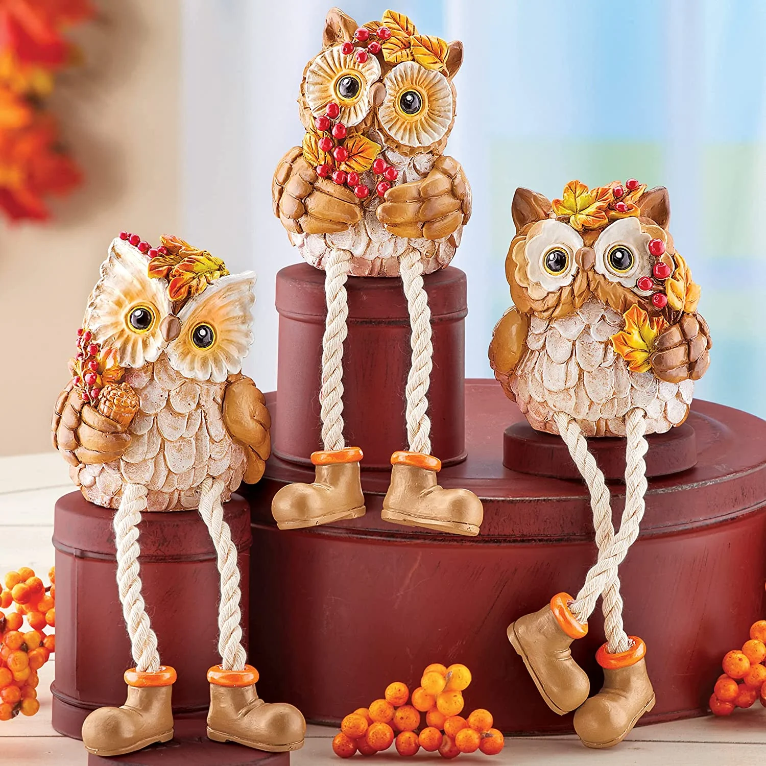 Hand Painted Small Resin Figurine Harvest Owl Fairy Sister Figurine Home Decoration